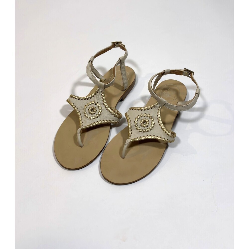 Jack Rogers Maci Leather Sandals Bone & Gold Strappy - Size 7
